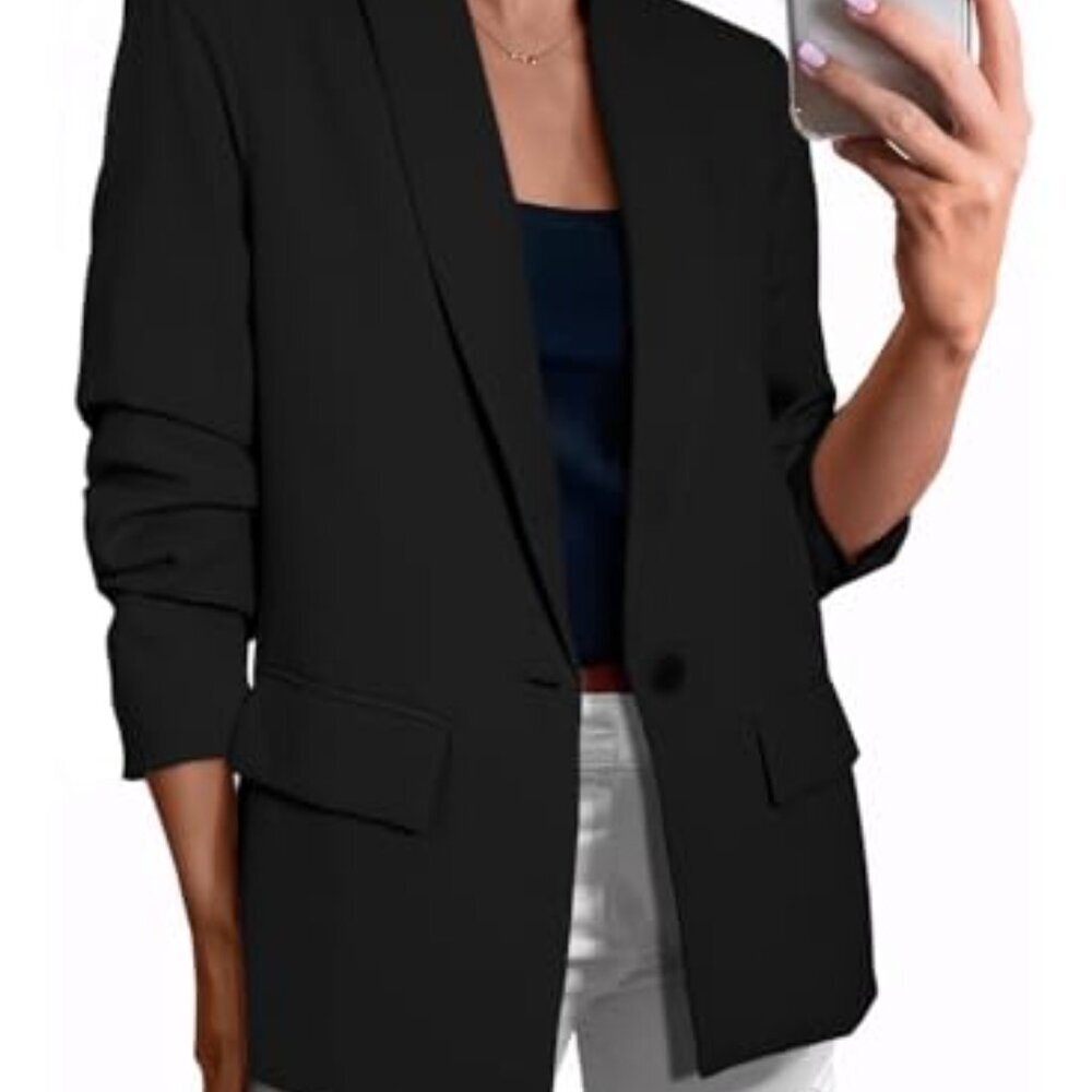 Long Sleeve Open Front Blazer Slim Fit Business Casual Office Jacket - Picture 2 of 8